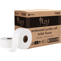 Livi Essentials Jumbo Toilet Roll 2 Ply 300m Carton of 8