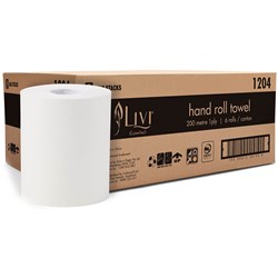 Livi Essentials Hand Towel Roll 1 Ply 200m Autocut Carton of 6