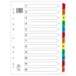 Premier 22189 Index Divider 12 Tabs Numbered Mylar Colours A4