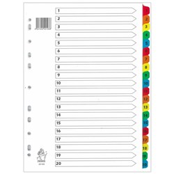 Premier 22193 Index Divider 20 Tabs Numbered Mylar Colours A4 - Theodist