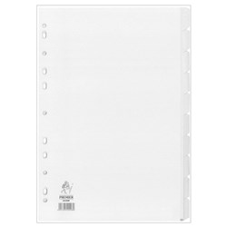 DIVIDER 10 TAB WHITE A4 11 HOLE PUNCHED PREMIER