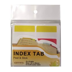 INDEX TABS 22x40mm MULTI-COLOUR 6x6 TABS