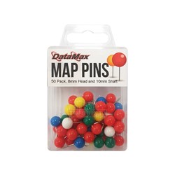DataMax Map Pins Assorted Colours 50 Pack - Theodist
