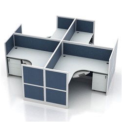 Partitioned Workstations 4 Person Desks 3000x3000mm - Theodist