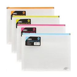 Deli A4 Zip Bag Transparent - Assorted
