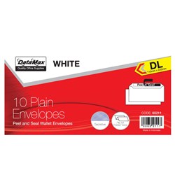 DataMax 65211 DL Plain White Envelopes 110x220mm 10 Pack - Theodist