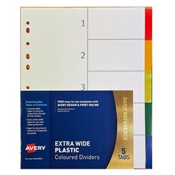 Avery Divider 5 Tab A4 Extra Wide Coloured