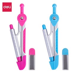 Deli Compass with Mech Pencil in Case - Blue/Pink