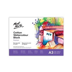 Monte Marte Cotton Watercolour Paper Block Premium 300gsm A3 12 Sheet