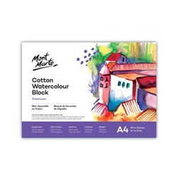 Mont Marte Cotton Watercolour Paper Block Premium 300gsm A4 12 Sheet