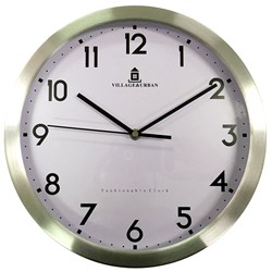 Village & Urban Large NS7120 Wall Clock 30cm White with Stainless Steel Rim - Theodist