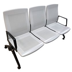 Ming Fang Chair - 3 Seat Airport Steel Net Powder Coating + 2 Armrest, Grey - Theodist