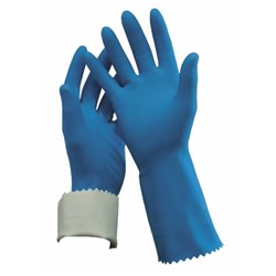 Oates Rubber Gloves Blue Flock Lined Size 7-7.5