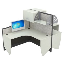 Partitioned Workstation Rhea Series T Shape with Over Head Storage - Theodist