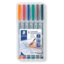 Staedtler WP6NF Lumocolor Non-Permanent Marker Pen Fine 0.6mm 6 Pack - Theodist