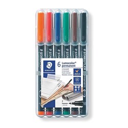 Staedtler WP6PF Lumocolor Permanent Marker Pen Fine 0.6mm 6 Pack - Theodist