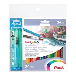 Pentel Watercolour Pencils 24 Pack YCB9-24 with Bonus Aquash Water Brush