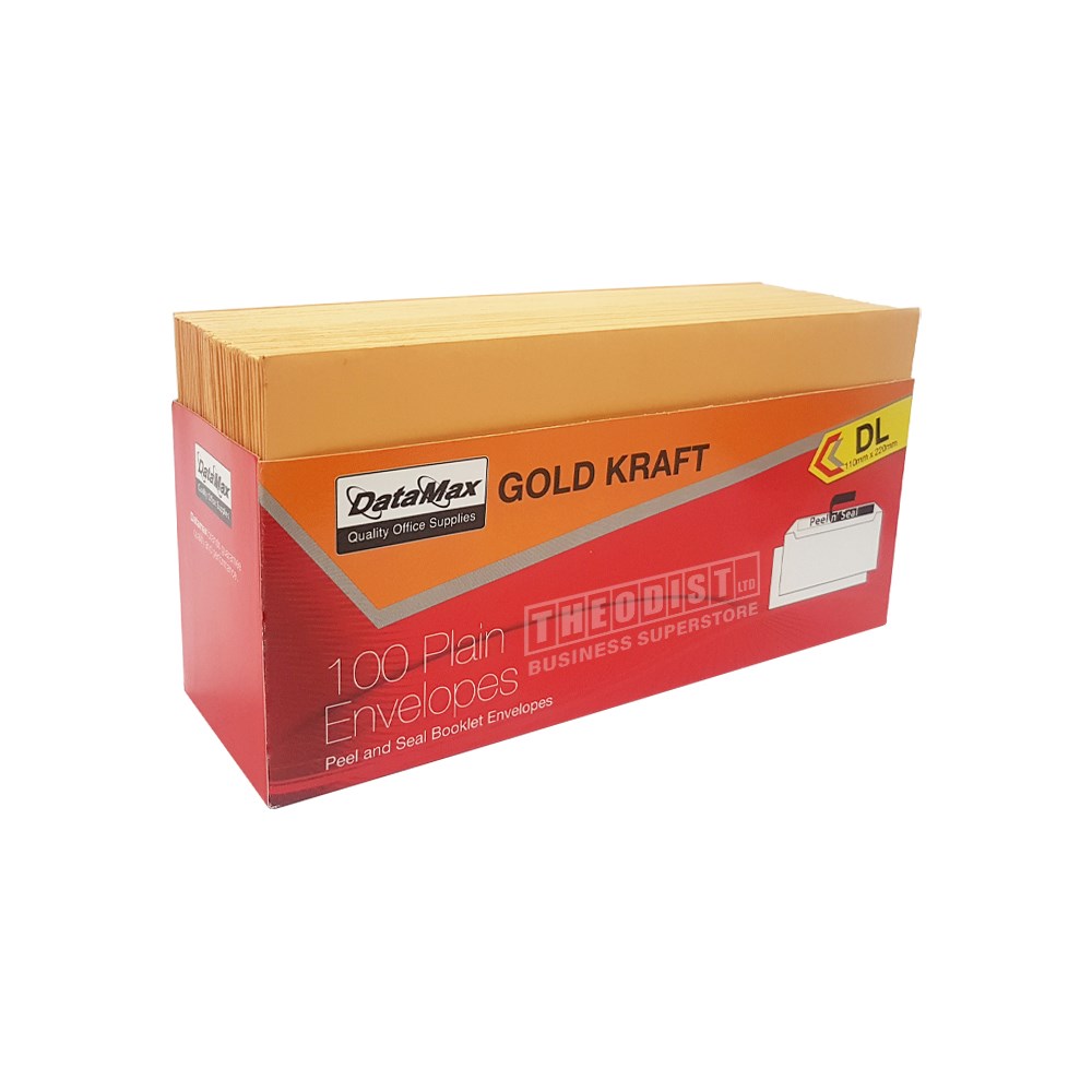 DataMax 65140 DL Gold Kraft Plain Envelopes 110x220mm 100 Pack Theodist
