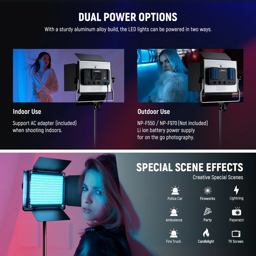 Neewer 2 Pack RGB660 Pro II LED Video Light, RGB App LED Light+2