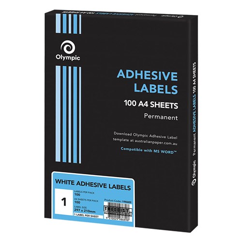 Olympic 198696 Permanent Adhesive 3000 Labels A4 100 Sheets 25.4x63mm - Theodist