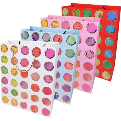 Gift Bag Retro Polka Assorted Colours Medium 26x32x10cm - Theodist