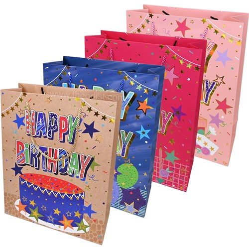 Gift Bag Happy Birthday Assorted Designs Medium 26x32x10cm - Theodist