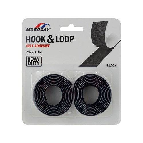 Moroday 00251-8 Hook & Loop Self Adhesive, Heavy Duty, Black, 25mmx1m - Theodist