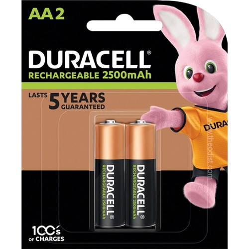 Duracell AA Rechargeable Battery 2500mAh Last 5 Years Guaranteed 2 Pack - Theodist