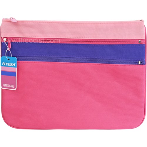 Smash 31442 Ripstop Triple Zip Pencil Case, Pink - Theodist