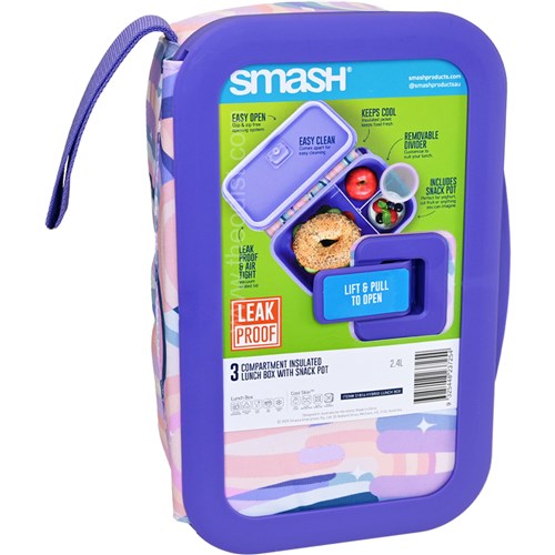 Smash 31814 Hybrid Insulated Lunch Box 2.4L, 3 Compartments with Snack Pot, Cool Skin - Theodist