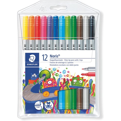 Staedtler 320WP12 Noris Fibre-tip Pens 2 Tips Colouring Pens 12 Pack  - Theodist