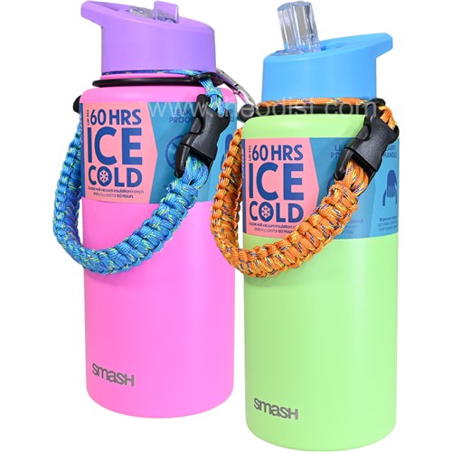 Smash Blue 35055 Double Wall Stainless Steel Handle Sipper Water Bottle 1L, Up to 60HRS Ice Cold - Theodist