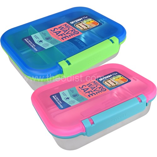 Smash Blue 35058 Hinged Lid Stainless Steel Lunch Box 1.8L Micro Wave Safe - Theodist