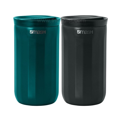 Smash Blue 35073 Linear Twist and Lock Coffee Cup, Stainless Steel, Charcoal/ Teal, 355mL - Theodist