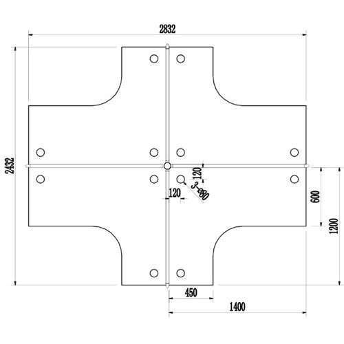 Partitioned Workstations 4 Person Compact Desks - 2832mm X 2432mm_2 - Theodist