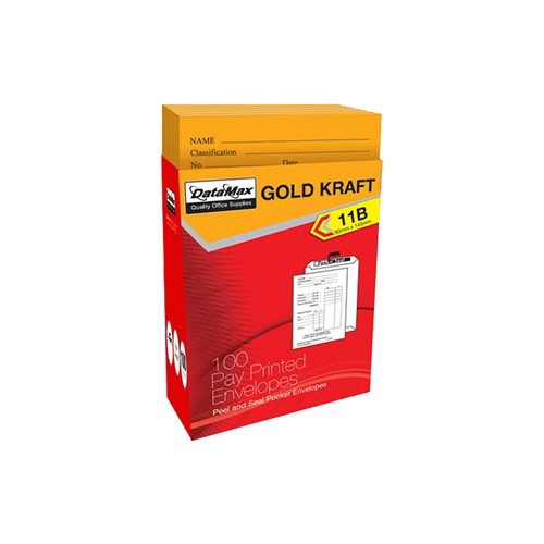 DataMax 3805216 11B Gold Kraft Pay Printed Envelopes 90x145mm 100 Pack - Theodist 