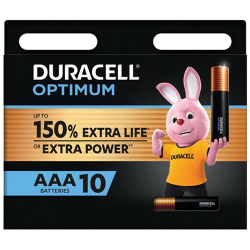 Duracell AAA Battery Optimum Up to 150% Extra Power 10 Pack 5016463 - Theodist