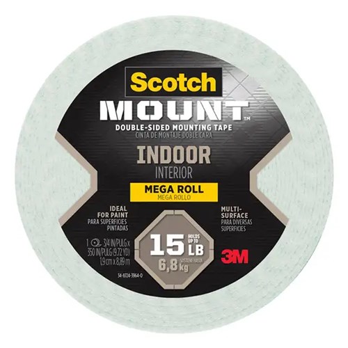 Scotch Mounting Double-Sided Tape, Indoor, Multi Surface, Mega Roll, 15LB, 19mm x 8.89m, 3M - Theodist