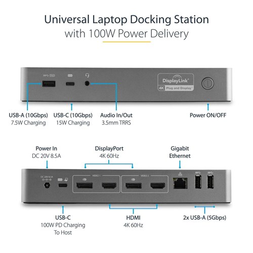 Startech.com Dual-4k Universal Docking Station USB-C 3.0 Displayport & HDMI 100W PD 3.0_2 - Theodist
