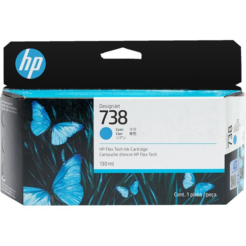 Hp DesignJet 738 Flex Tech Ink Cartridge 130mL Cyan 498N5A - Theodist