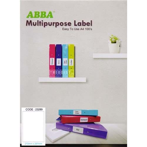 ABBA 23289 Multipurpose Label 100 A4 210x297mm - Theodist