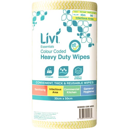 Livi Essentials 6005 Heavy Duty Yellow Wipes 90 Sheets - Infectious Area - Theodist