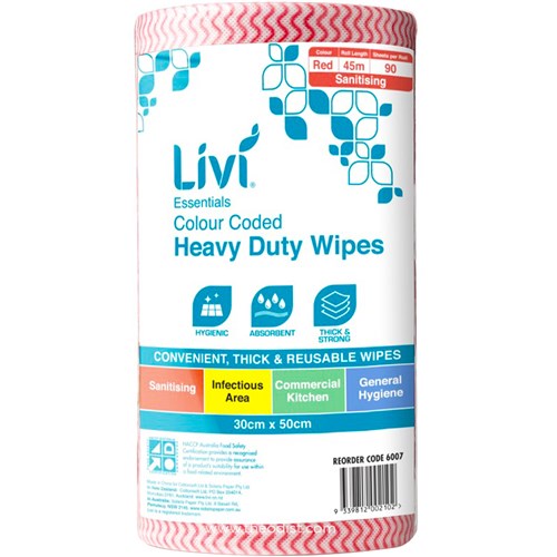 Livi Essentials 6007 Heavy Duty Red Wipes 90 Sheets - Sanitising - Theodist