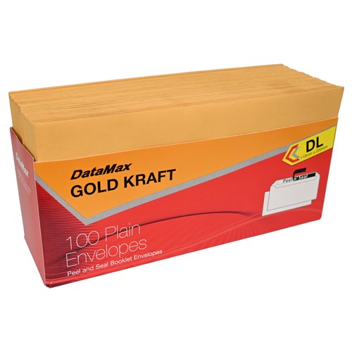 DataMax 65140 DL Gold Kraft Plain Envelopes 110x220mm 100 Pack - Theodist