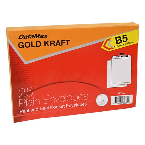 DataMax 65152 B5 Gold Kraft Plain Envelopes 178x254mm 25 Pack - Theodist