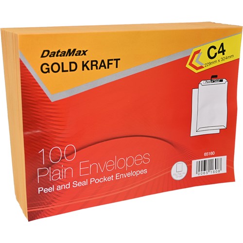 DataMax 65160 C4 Gold Kraft Plain Envelopes 229x324mm 100 Pack - Theodist