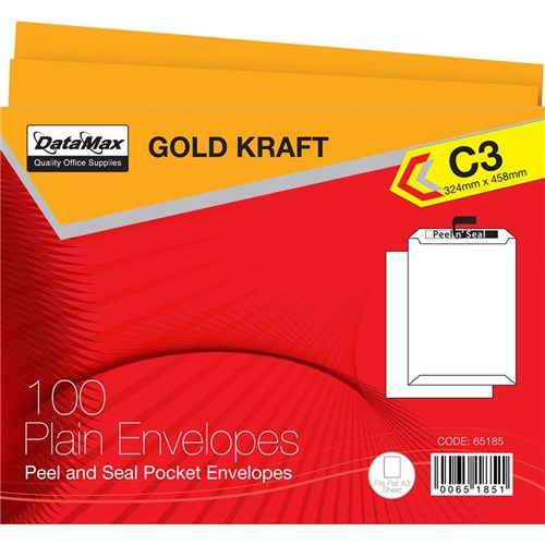 DataMax 65185 C3 Gold Kraft Plain Envelopes 324x458mm 100 Pack - Theodist