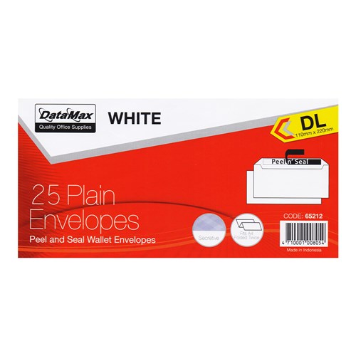DataMax 65212 DL Plain White Envelopes 110x220mm 25 Pack - Theodist