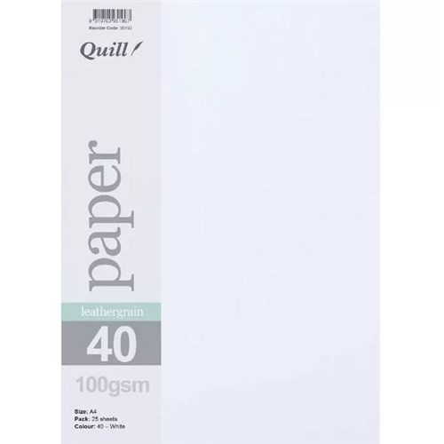 Quill A4 100gsm Leathergrain Paper White 25 pack - Theodist