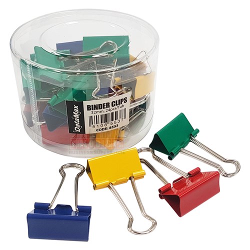 DataMax 8553 Foldback Binder Clips Coloured 32mm 24 Pack - Theodist